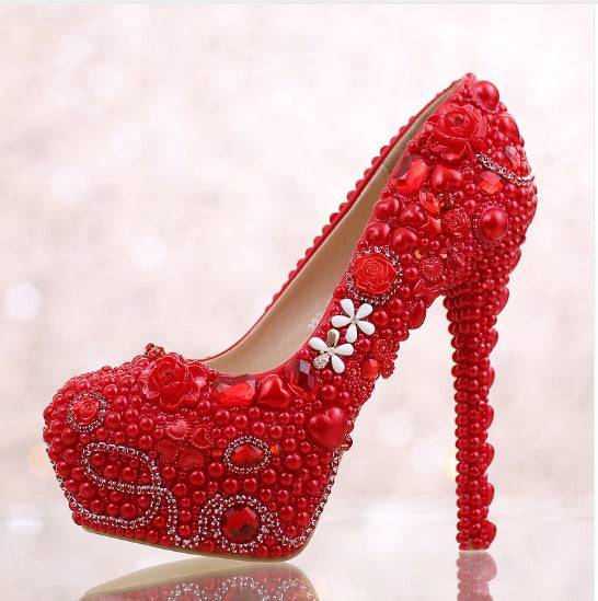 Model 1123 Whimsey Hearts & Roses Ultra Bridal Heels - Avail in 2 Colors
