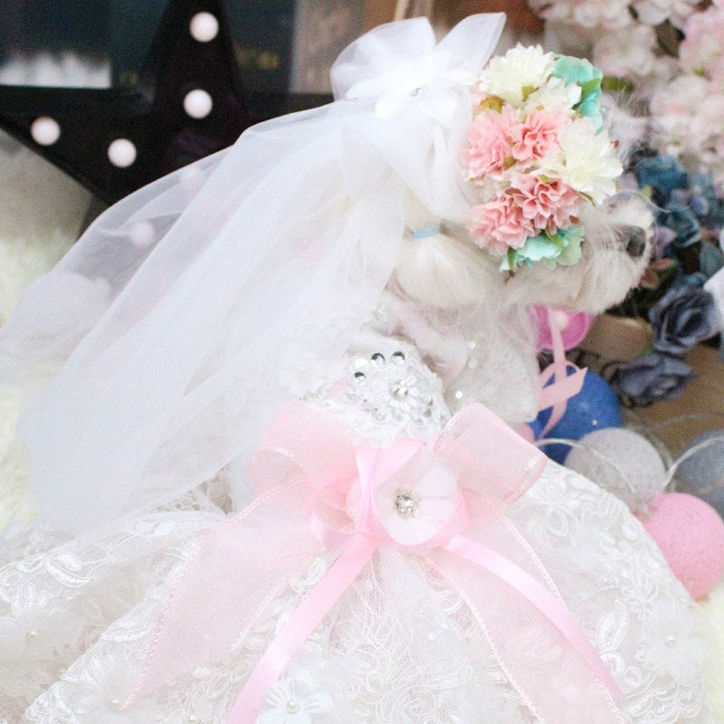 Model 113 Floral Wreath & Tulle Veil for Dogs