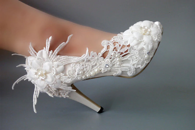 Model 2326 Floral Burst Lace Bridal Heels