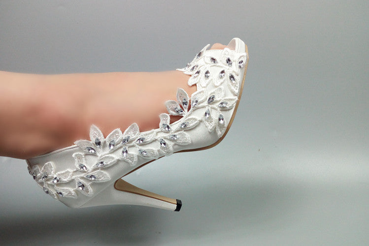 Model 2343 Crystal Leaves Lace Bridal Heels