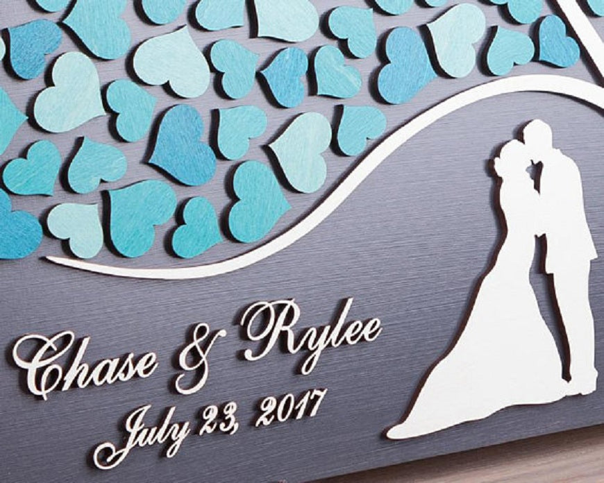 3D Wooden Heart Wedding Tree Guest Book - Avail. in 40 Colors - Free Customizing