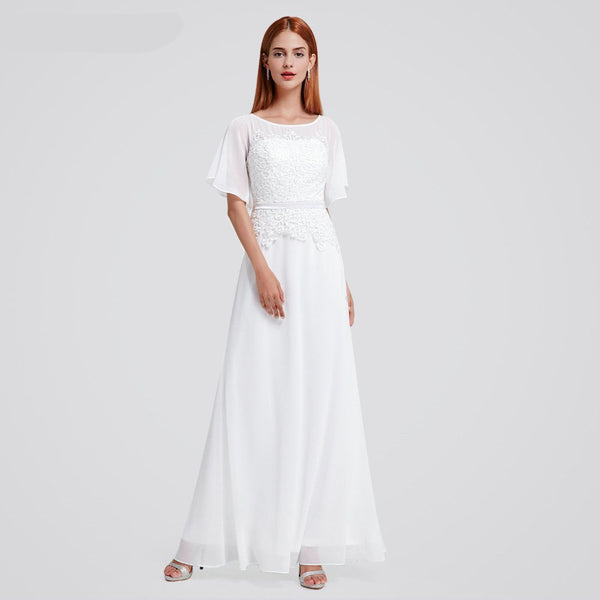The Bernice :: Vintage Style Lace Overlay Soft Chiffon A-Line Wedding –  Broke Bride Dresses
