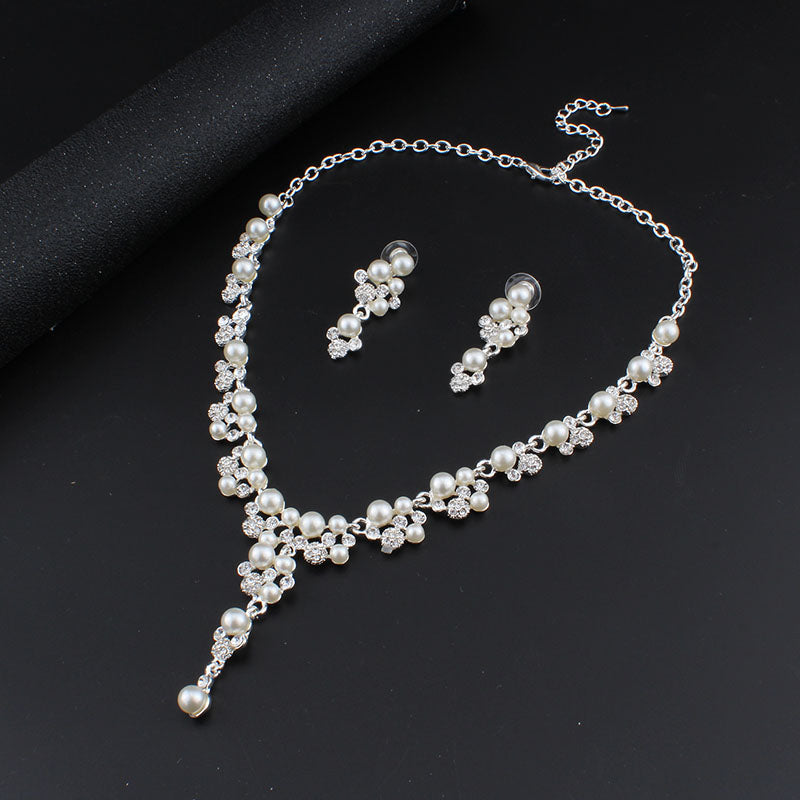 Dazzling Clusters of Crystals & Pearls Necklace & Earring Set