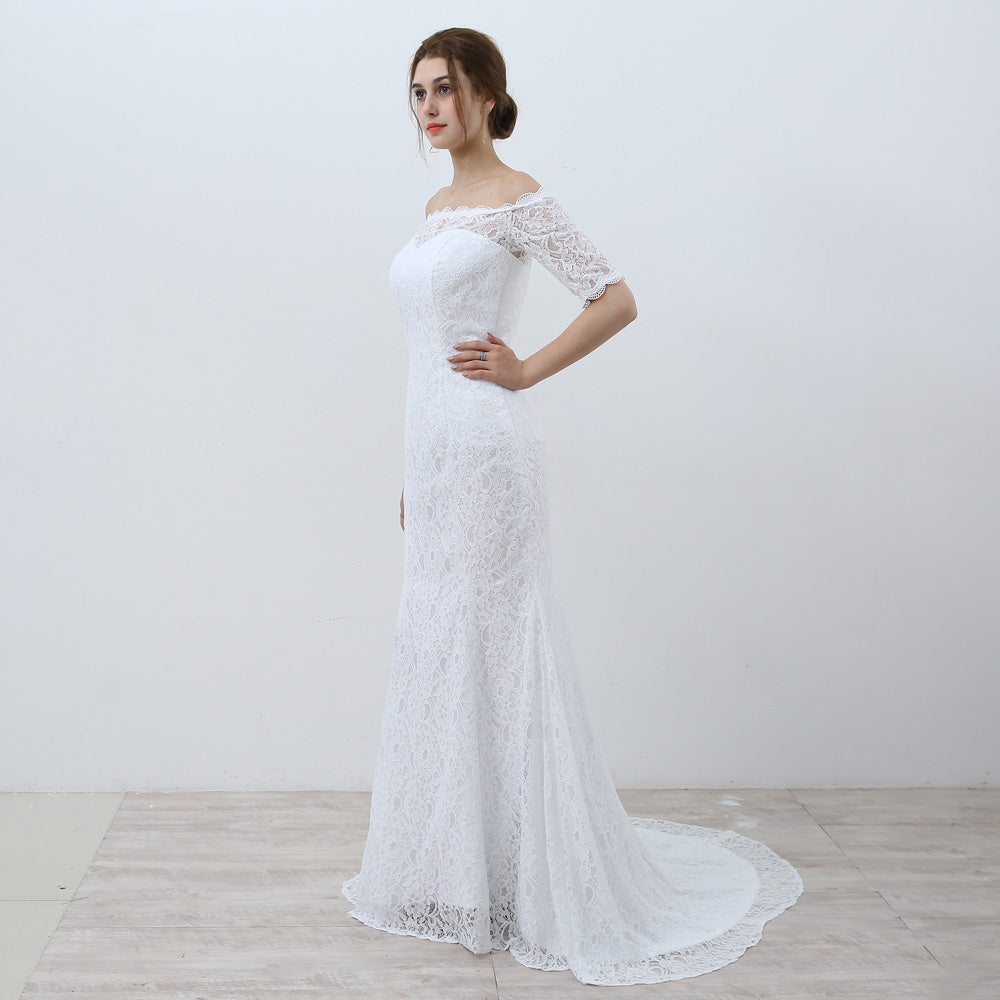The Julie :: Off Shoulder 3/4 Sleeve Lace Mermaid Gown