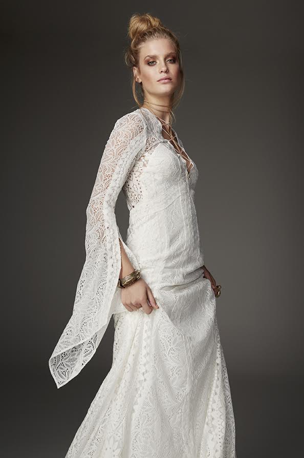 The Loli Boho Bat Sleeve Lace Wedding Dress :: Available in White, Ivory & Black