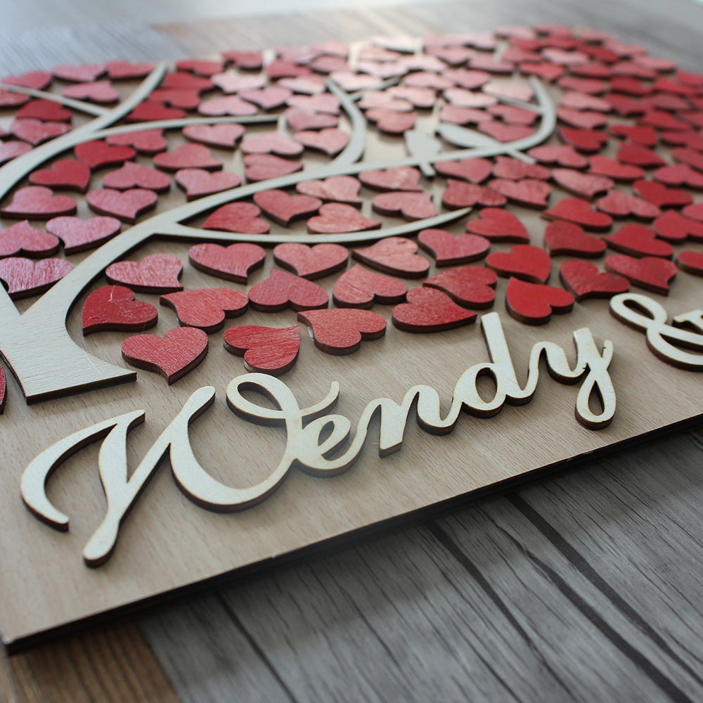 Love Tree 3D Heart Guest Book - Avail in 40 Colors - Free Customizing