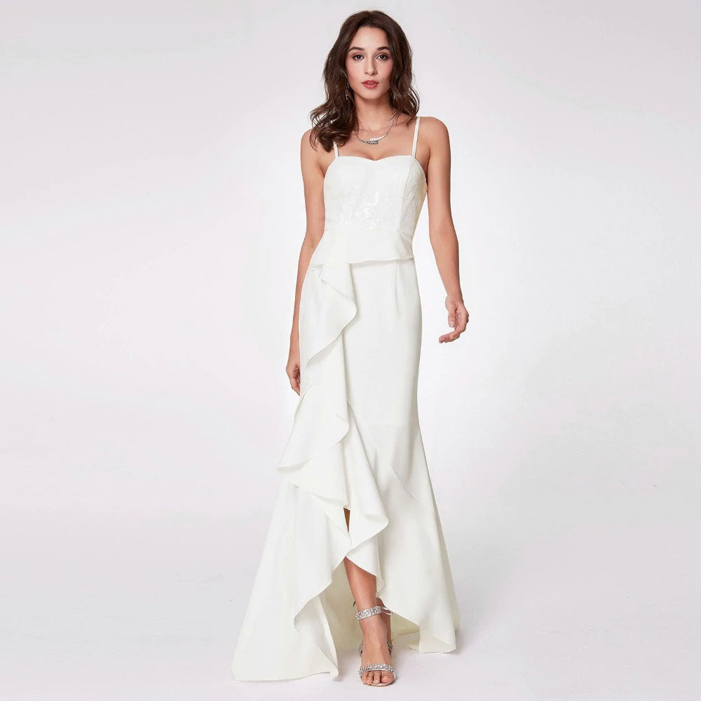 The Marzi :: Ruffle Slit Sheath Style Wedding Dress