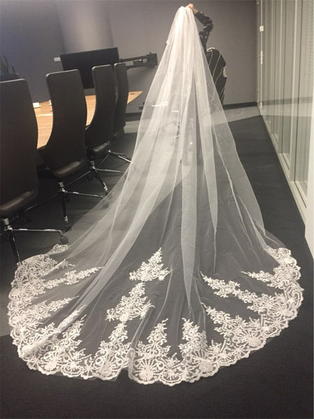 Time Goddess Wedding Dress Accessories Store Luxury 4 Meters Full Edge with Star Lace Bling Sequins Long Wedding Veil with Comb