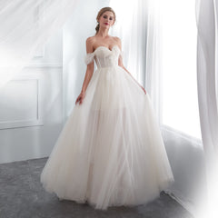 The Phoebe :: Off Shoulder Dot Tulle Corseted beach Wedding Dress ::Available up to Size 26W