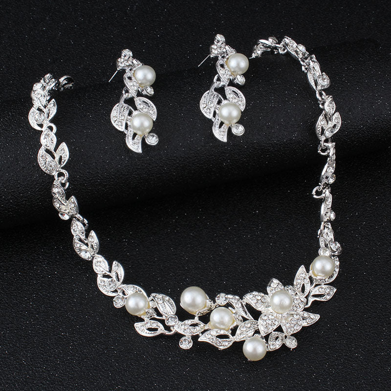 Crystal Poinsettias & Pearls Necklace & Earring Set