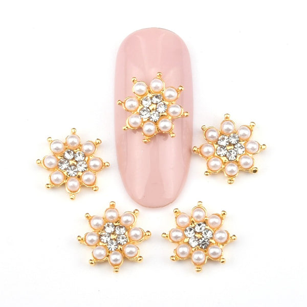 10Pcs Oval Glitter Crystal 3D Nail Rhinestone Gold Metal Nail Charms Strass  With Mini Round Stone Flat-Back Nail Gem Accessories