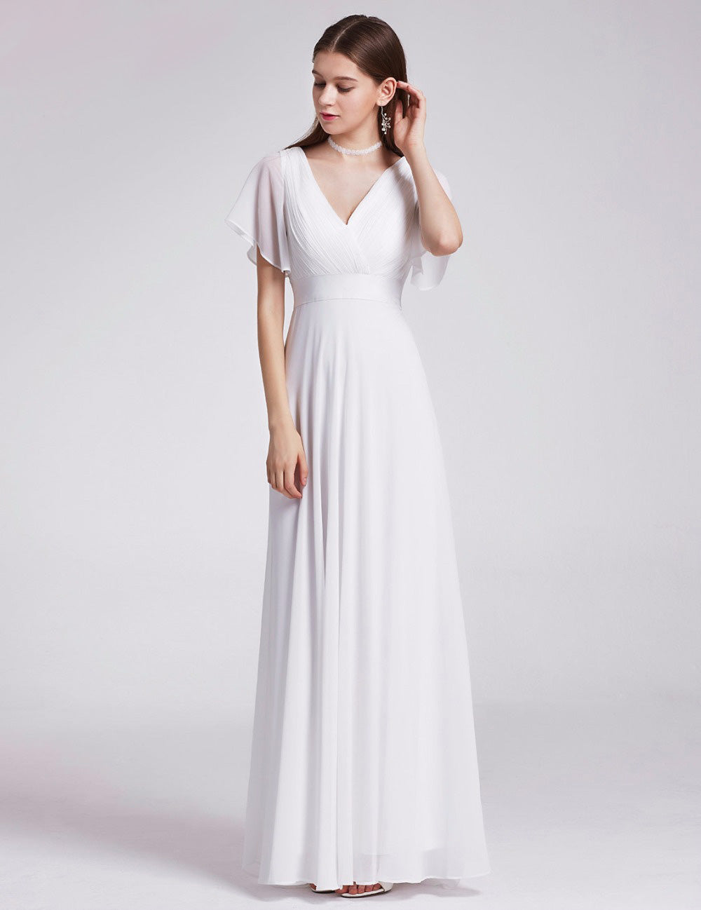 The Theodora :: Vintage Chiffon Short Bell Sleeve Wedding Dress :: Available Up to Size 26 W
