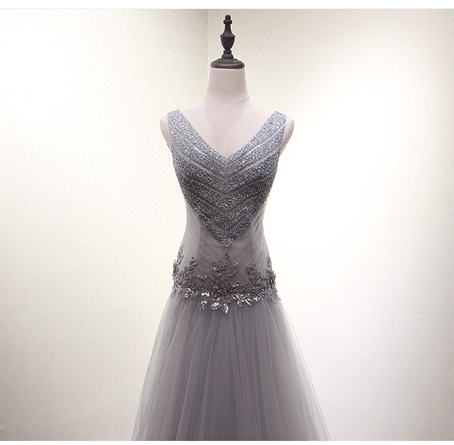 The Venay :: Gray Hand Beaded Tulle  Wedding Gown