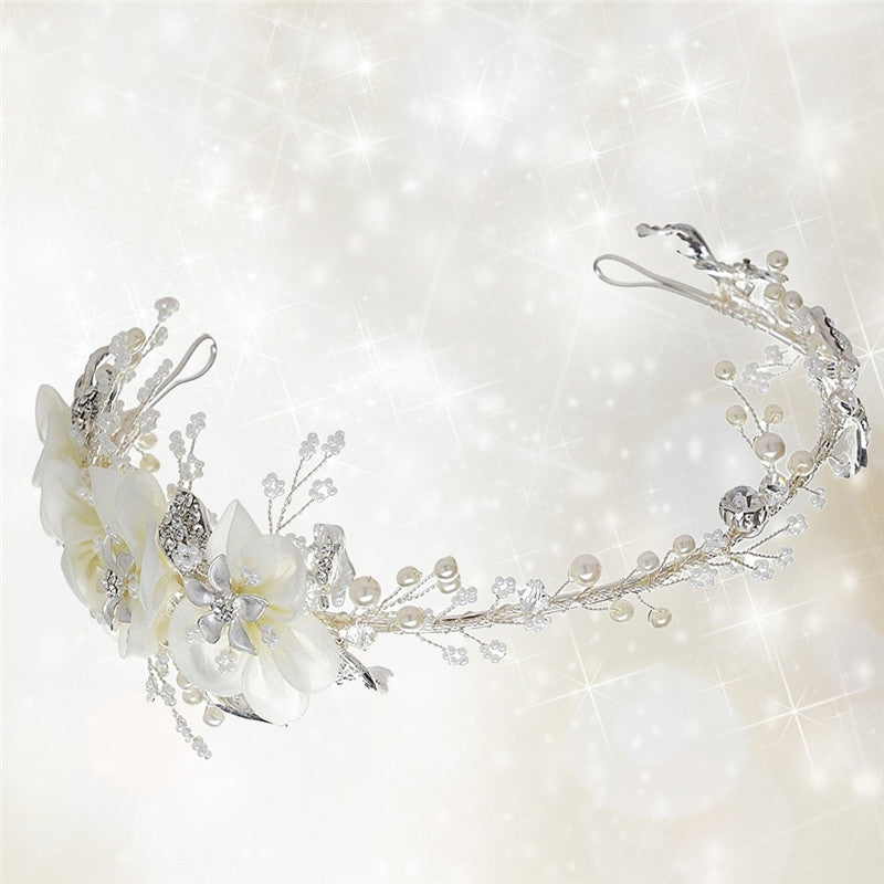 Handcrafted Romantic Side Arrangement  Pearl & Crystal Headband