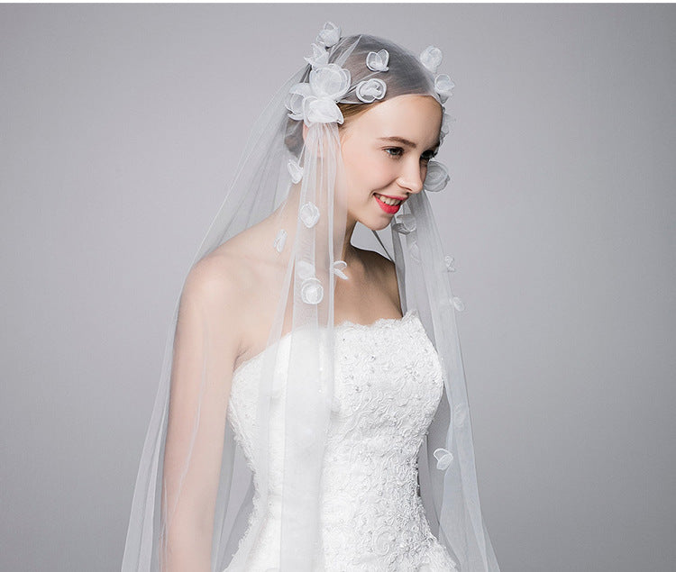 3D Soft Petal Bridal Veil Fingertip Length