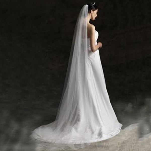 Wedding Veil White Long Trailing 2 Layer Cathedral Wedding Bridal Veil With  Comb