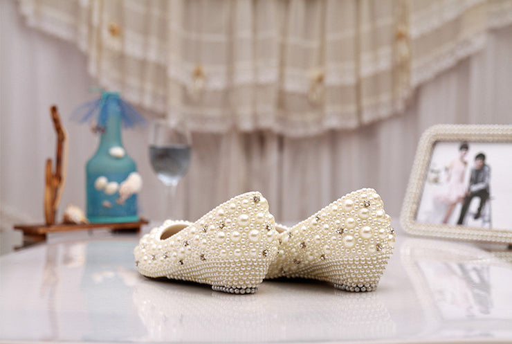 Model 1122 Ivory Pearl Wedges Bridal Shoes
