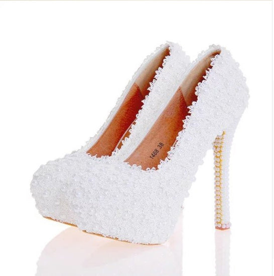 Model 1124 White Daisy & Pearls Bridal Shoes