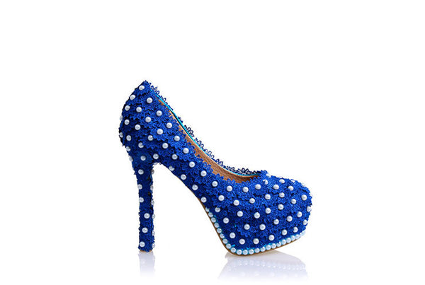 Model 1124c Blue Daisy & Pearls Bridal Shoes