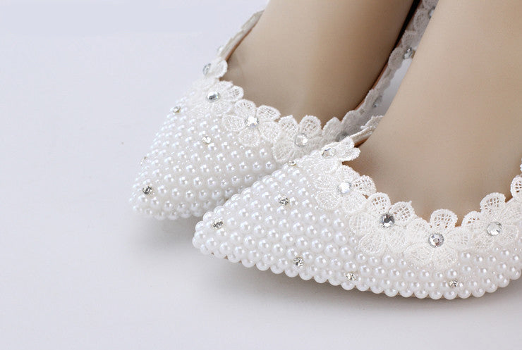 Model 1125 White Spring Daisy Pearl Bridal Shoes