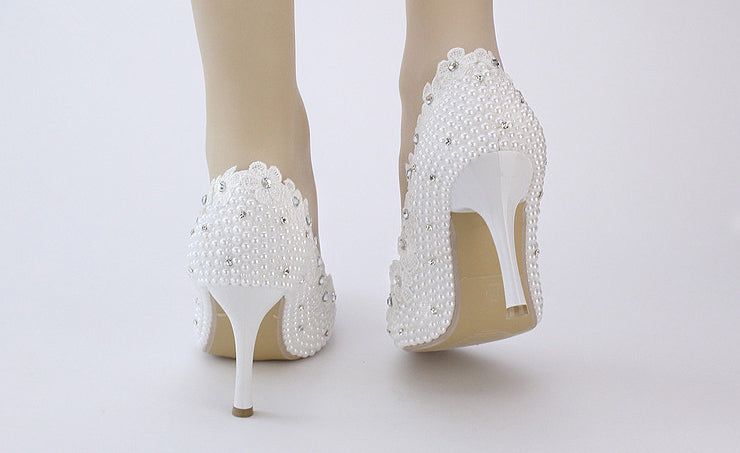 Model 1125 White Spring Daisy Pearl Bridal Shoes