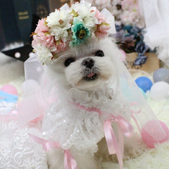 Model 113 Floral Wreath & Tulle Veil for Dogs