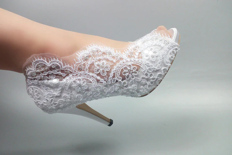 Model 2328 Eyelash Lace Bridal Heels
