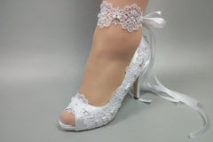 Model 2329 Floral Burst & Lace Anklet Bridal Heels