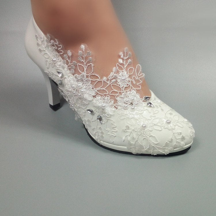 Model 2332 3D Pearls & Lace Bridal Heels