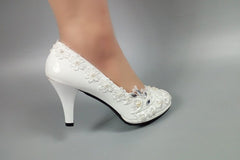 Model 2334 Elegant Daisy Lace & Pearl Bridal Heels