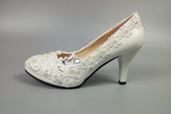 Model 2334 Elegant Daisy Lace & Pearl Bridal Heels