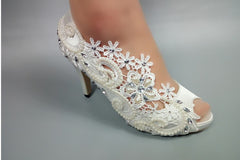 Model 2342 Pearl Swish & Lace Bridal Heels