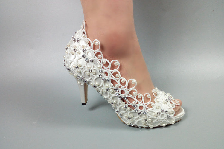 Model 2347 Swirly Pearl Lace Bridal Heel