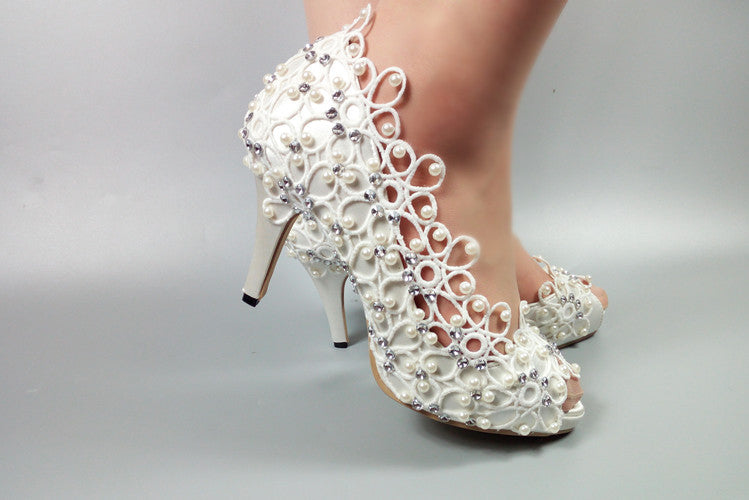 Model 2347 Swirly Pearl Lace Bridal Heel