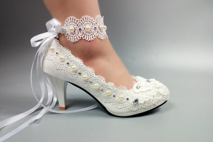 Model 2348 Vintage Pearls &  Lace Bridal Heel