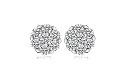 Luxury Round Cluster Sterling Silver CZ Bridal Earrings