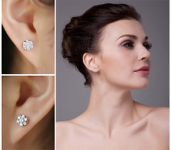 Luxury Round Cluster Sterling Silver CZ Bridal Earrings