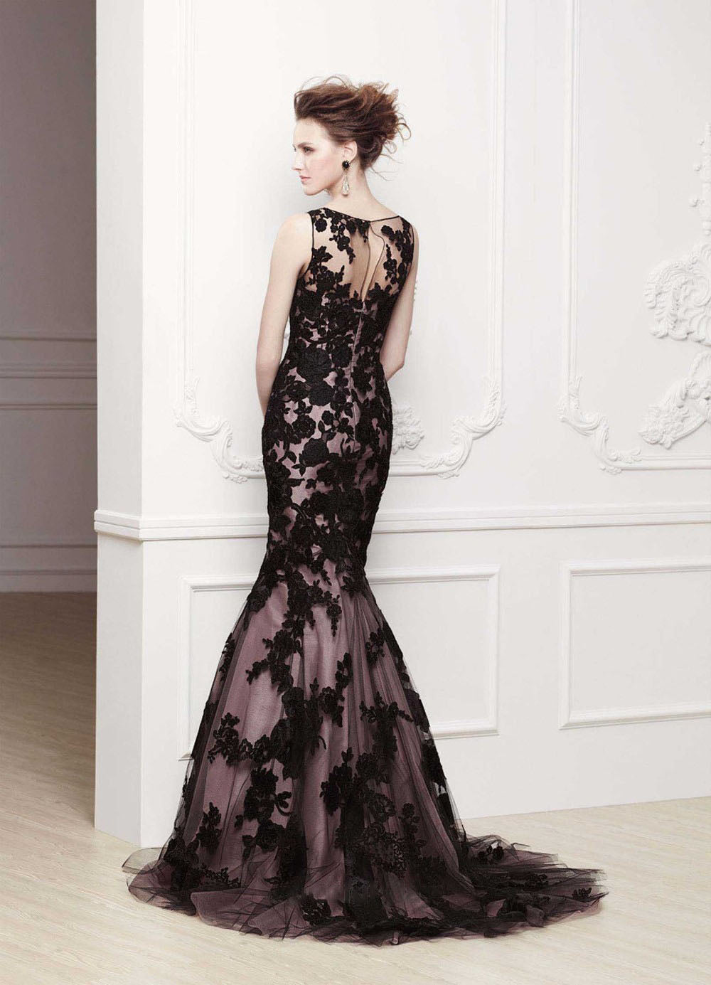 The Aisling :: Strapless Black Lace & Satin Wedding Gown