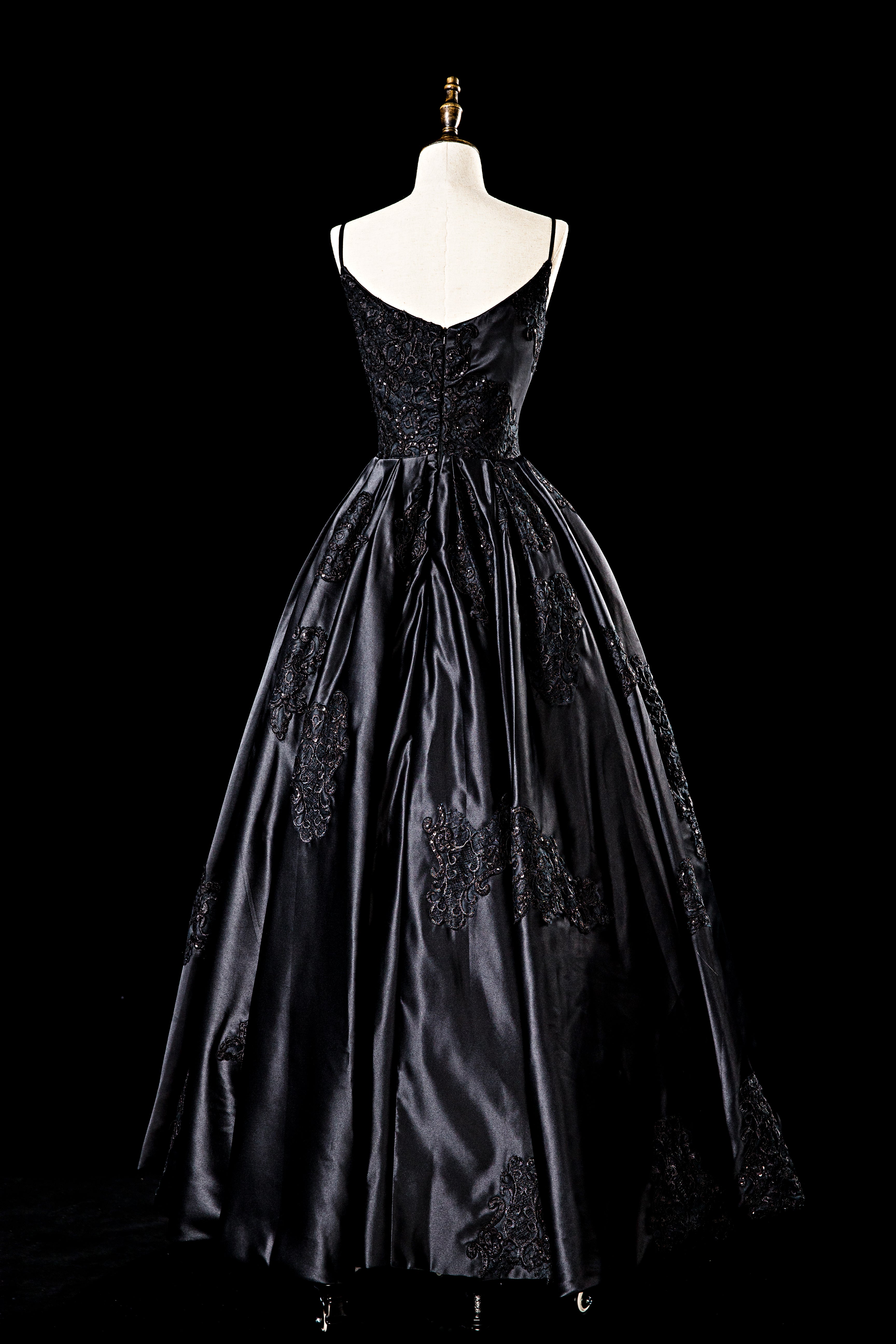 The Amoret :: Sexy Satin Spaghetti Strap Boho Black Wedding Gown