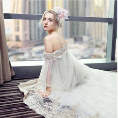 The Angelique :: Vintage Style Off Shoulder Antique Lace Mermaid Wedding Gown
