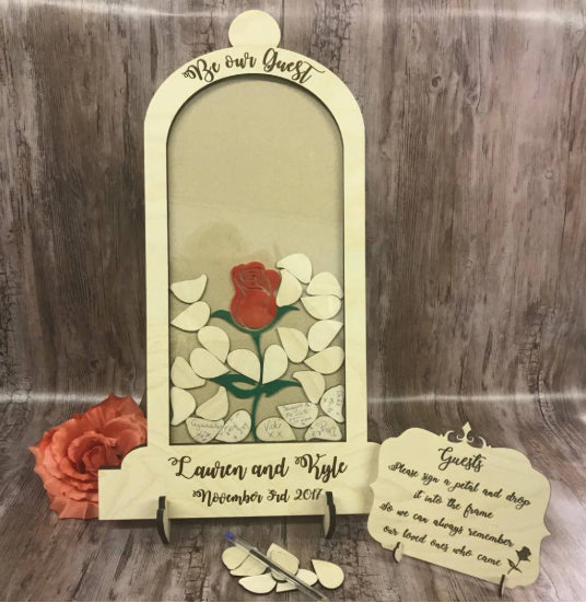 Be Our Guest Rose Dome Wooden Standing Guest Book Model 1 - Avail in 16 Background Colors