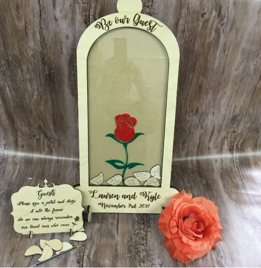 Be Our Guest Rose Dome Wooden Standing Guest Book Model 1 - Avail in 16 Background Colors