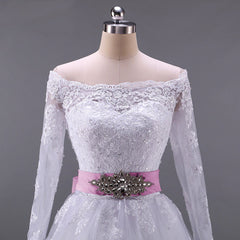 The Beryl :: Off Shoulder Boat-Neck Lace Long Sleeve  Ball Gown Style Wedding Dress