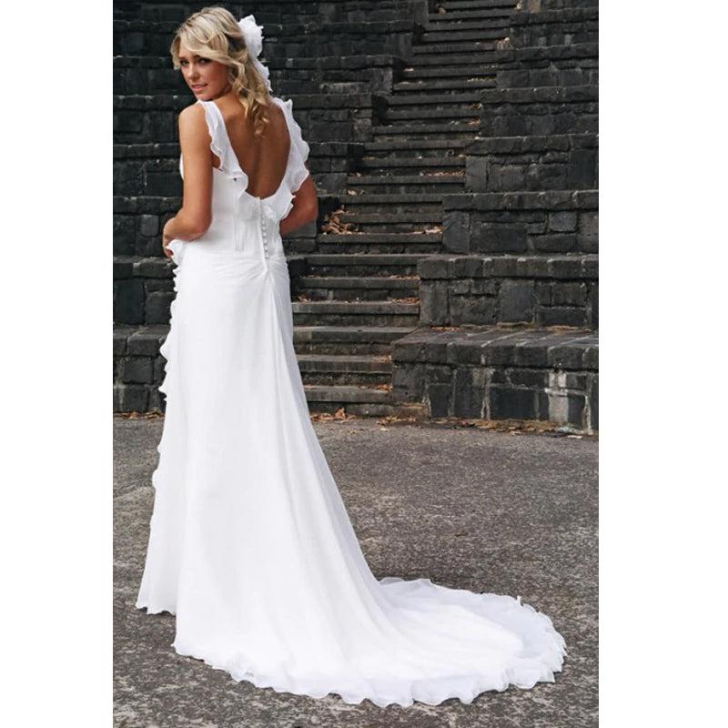 The Birch Ruffled Chiffon Boho Beach Wedding Dress - Available up to size 26 W