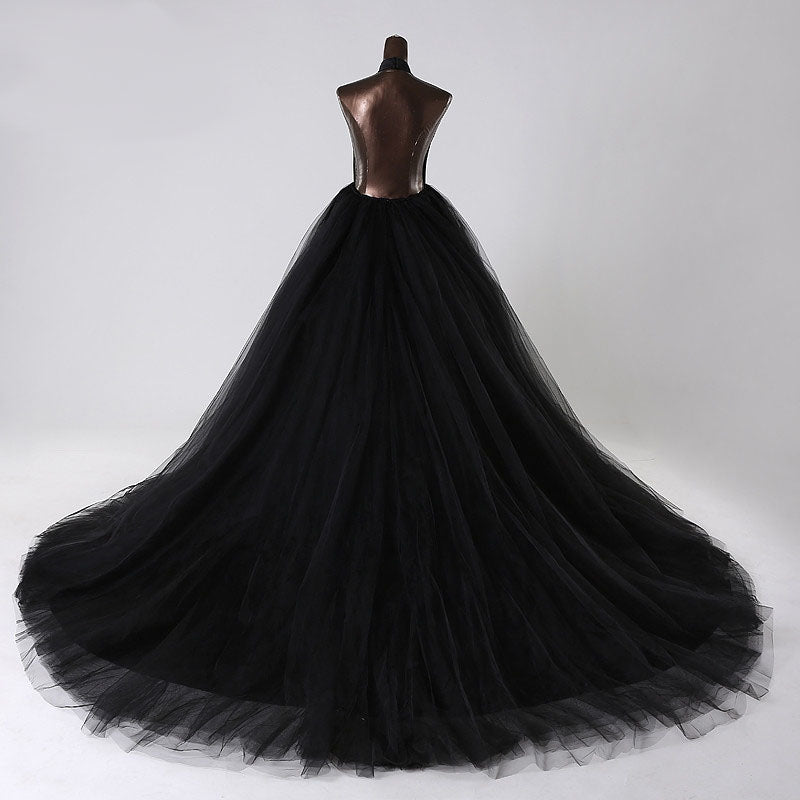 The Branwen :: Sexy Black Open Back Tulle Wedding Gown