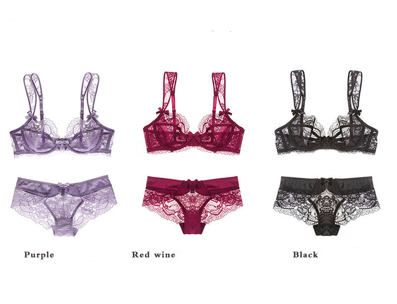 The Chianna :: Bows & Lace Wide Strap Bra Panties Set :: Boudoir Collection