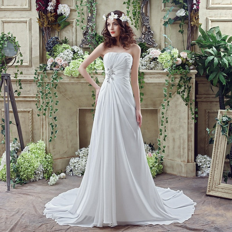 Chilia - Crystal Embellished Ruched Chiffon Wedding Dress