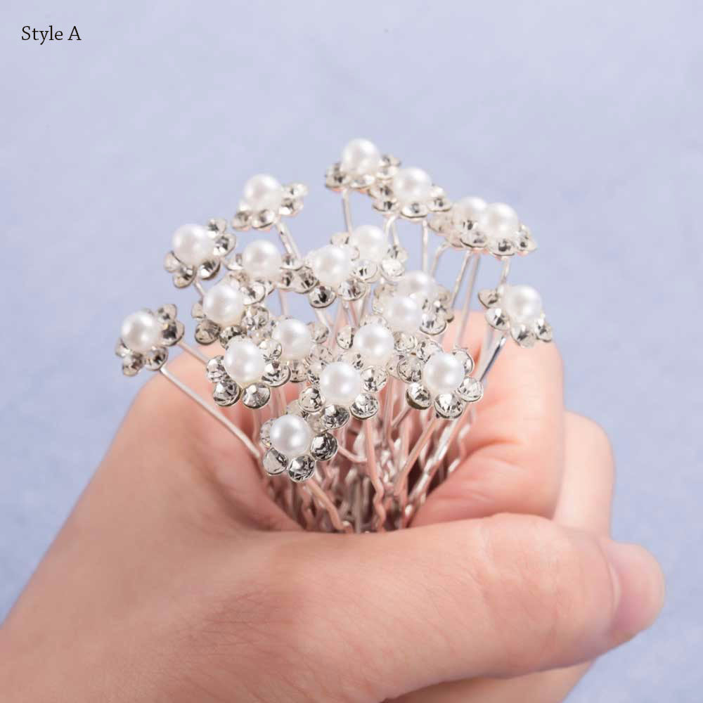 20Pcs Mini Pearl & Crystal Flower Bridal Hair Pins - 5 Styles to Choose From!