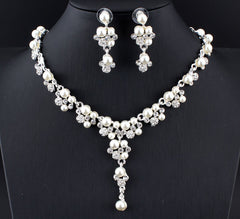 Dazzling Clusters of Crystals & Pearls Necklace & Earring Set