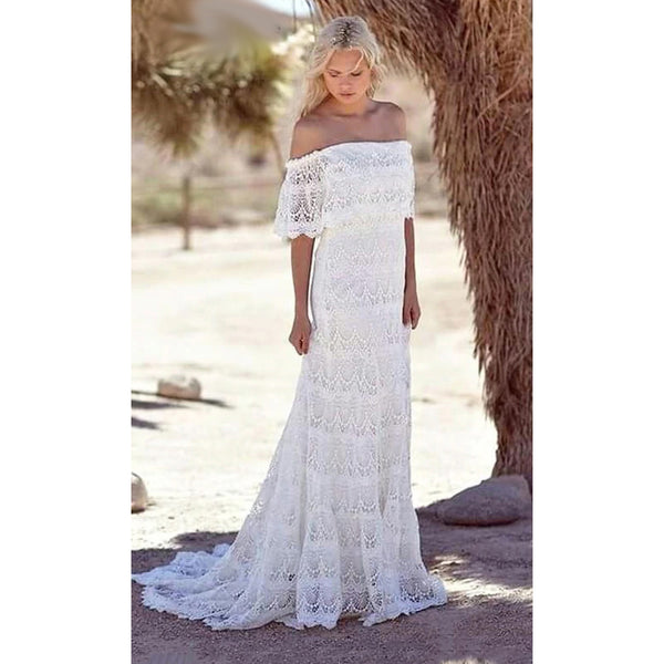 Style 1118 - The Deena Boho Off Shoulder Lace Wedding Gown - Up to 26 W